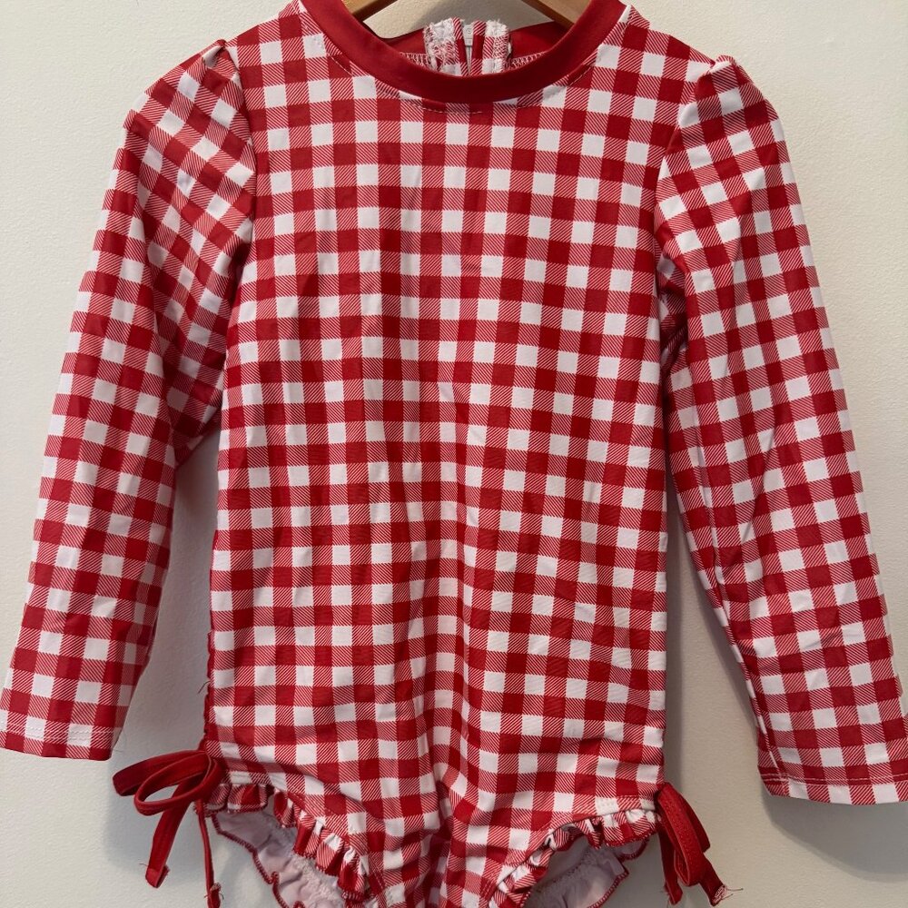 Sugar Bee Ruffle Bottom Swimsuit - Red Gingham